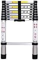 Ladders,2.0M-6.2M Telesladder Multi-Purpose Folding Ladder Straight Ladder Extendable Portable One-Button Retraction Outdoor and Indoor Use/10Ft/3.2M
