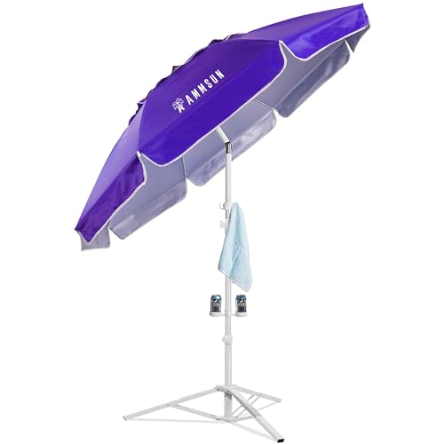 AMMSUN Shade Umbrella, Premium Portable Umbrella with Stand, 6.5ft Lightweight Free Standing Canopy for Sporting Games, Adjustable Instant Sun Protection and Easy to Carry, Purple by AMMSUN - Used condition - US$56.09