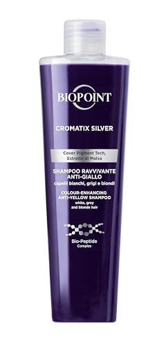 BIOPOINT Cromatix Silver Shampoo Ravvivante Antigiallo – Deterge Dolcemente, Ravviva I Riflessi Ed Esalta La Luminosità Dei Capelli Bianchi, Grigi E Brizzolati, Viola, Floreale, 200 Millilitro