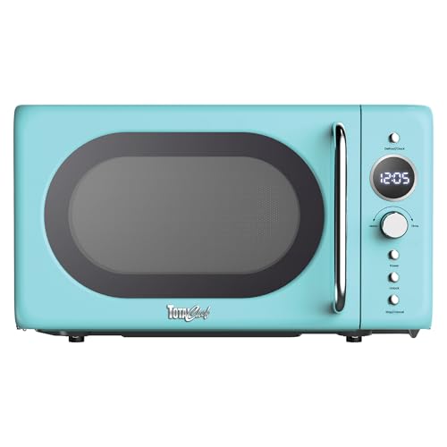 Total Chef - Horno microondas 20 l 700 W Retro Mini hornos digital pantalla LED 8 modos preestablecidos 5 niveles potencia de cocción 60 minutos temporizador cristal extraíble