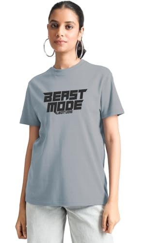 Image of LEOTUDE Women's Boyfriend-Loose Fit Round Neck Half Sleeve Cottonblend Combo Women Tshirt Pack of 2 (Color Black)