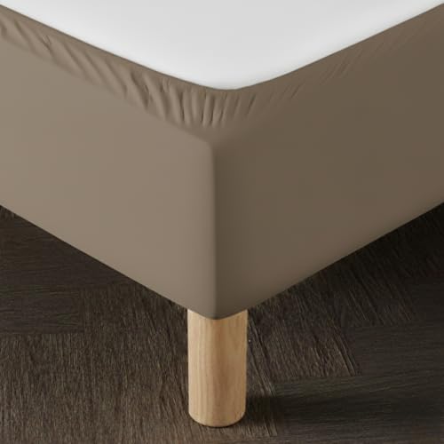 Cache Sommier 160x200 Taupe – Tissu Doux et Extensible – Rendu Impeccable – Facile à Installer