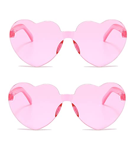 2 Pieces Heart Shape Sunglasses Rimless Transparent Candy Color Sunglasses Party Favor for Adult and Kids3