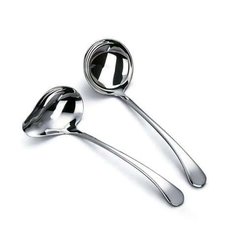 2-Piece Stainless Steel Small Ladle Set with Slanted Pour Spout, Sauce and Gravy Ladles, Modern Kitchen Utensil Set, 8-Inch Handle, Dishwasher Safe