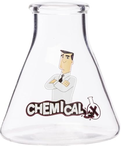 Silver Buffalo Powerpuff Girls Featuring Blossom, Bubbles, Buttercup, and Professor Sugar Spice Everything Nice Chemical X 3D Sculpted Beaker 4 Pack Mini Glass Set, 1.5 Ounces