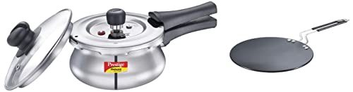 Image of Prestige Deluxe Alpha Svachh Stainless Steel Outer Lid Pressure Cooker 1.5L with Glass Lid & Hard Anodised Aluminium Plus Cookware Induction Base Roti Tawa, 22.5cm