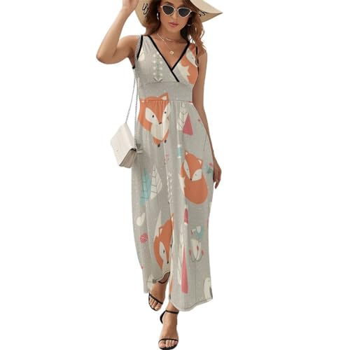 Robe longue d'été Fleurs De Renard au col V flatteur et coupe maxi sans manches ultra légère