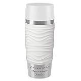Emsa Thermobecher Travel Mug Waves Weiß 360 ml mit persönlicher Rund-Gravur gelasert Edelstahl Soft-Touch-Manschette mit Quick Express Verschluss