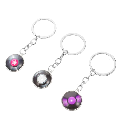 ROMANSENTIAL 3 Piezas Llavero De Registro Llavero De Disco De Vinilo Llavero Musical Llavero Con Temática Musical Anillos Llaveros Para Hombres Gancho Retráctil Equipo Manos Cadenas Metal