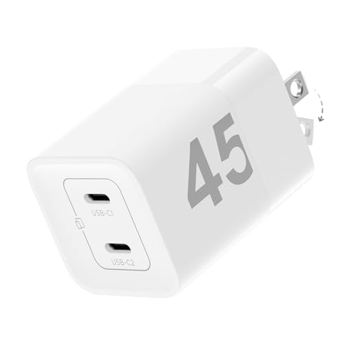 wegear 45W USB C Charger, 2 Port GaN Fast Charging with PPS, Foldable Wall Charger Block for iPhone 17/16/15, iPad, Galaxy S25/S24, Pixel 10/9 (White)