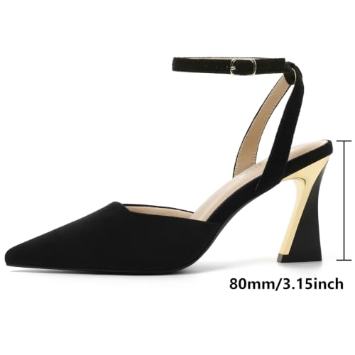 Image of RIBONGZ Comfortable Kitten Heels for Women Pointed Closed Toe Ankle Strap Buckle Heels Slip on Low Heel Church Pumps Wedding Bridal Party Dressy Shoes