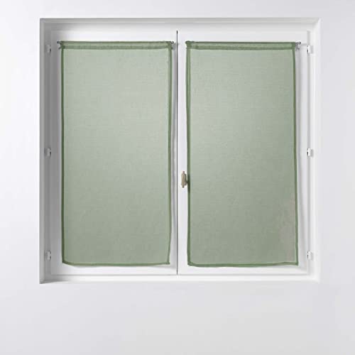 Douceur d'Intérieur, Paire de Voilage Droite Passe Tringle 2 x 60 x 90 cm Voile Sablé, Sandra Kaki
