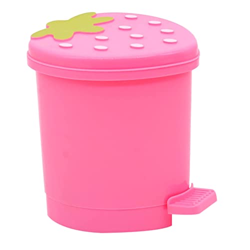 Image of HEMOTON Strawberry Trash Can Mini Desktop Trash Can with Lid Kawaii Trash Bin Small Wastebaskets Cute Plastic Garbage Can for Desk Car Office Kitchen