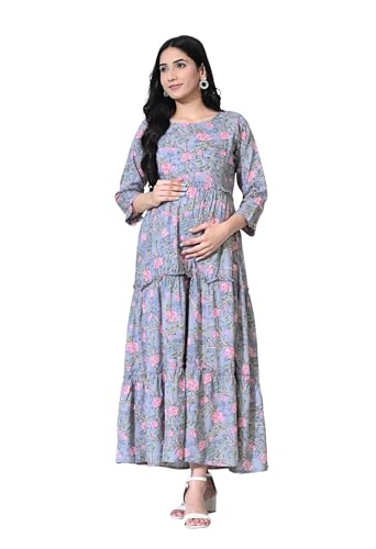 Image of Amazon Brand - Tavasya Women Long Maternity Kurta | Feeding Kurti | Comfort Maxi Dress