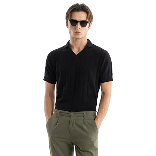 Image of SNITCH Men T-Shirts | Slim Fit Polo Collar Half Sleeve | Textured Self-Design Cotton Fabric | Breathable & Casual Wear