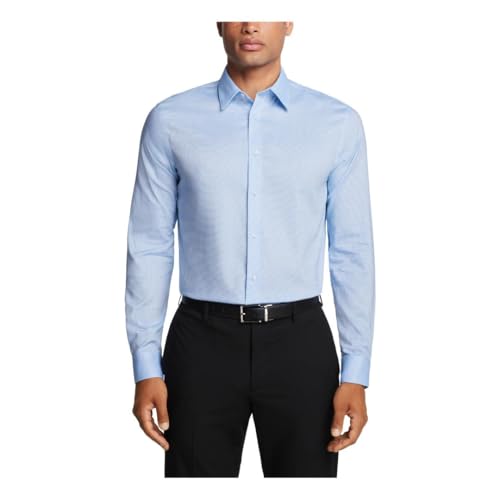 Calvin Klein Men's Dress Shirts Non Iron Regular Fit Stretch Unsolid Solid Shirt, Stream, 17.5" Neck 36-37" Sleeve - image 1