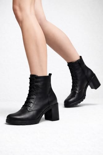 Bottes à talon de 10 cm en cuir véritable avec lacets et zip