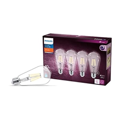 PHILIPS LED Vintage Clear Spiral ST19 Dimmable LED Light Bulbs - E26 Bulb - Flicker-Free Light Bulb with EyeComfort Technology - Soft White 2700K Lightbulb - 400 Lumen - 4 Pack
