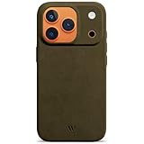 WIIUKA Hülle für iPhone 17 Pro, Leder aus Deutschland, Lederhülle extra Dünn, Premium Handyhülle, Hülle, Qi, skiin More, Vintage Oliv