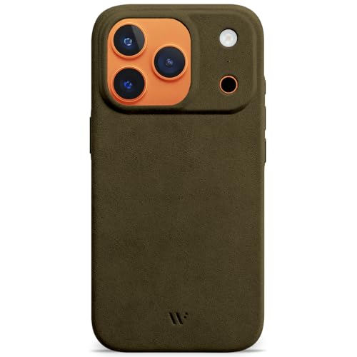 WIIUKA Hülle für iPhone 17 Pro, Leder aus Deutschland, Lederhülle extra Dünn, Premium Handyhülle, Hülle, Qi, skiin More, Vintage Oliv