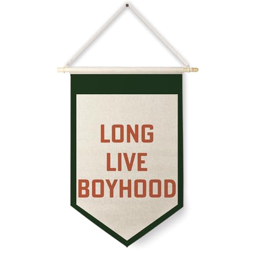 Image of Qpenm Long Live Boyhood Hanging Wall Canvas Banner, Boy Nursery Hanging Pennant Flag Prints, Nursery Boy Wall Decor, Baby Boy Wall Art Poster&Prints for Boys Room Playroom