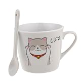 lachineuse - Tasse en Porcelaine Chat Happy & sa Cuillère - Chat Bras Levés - Collection...