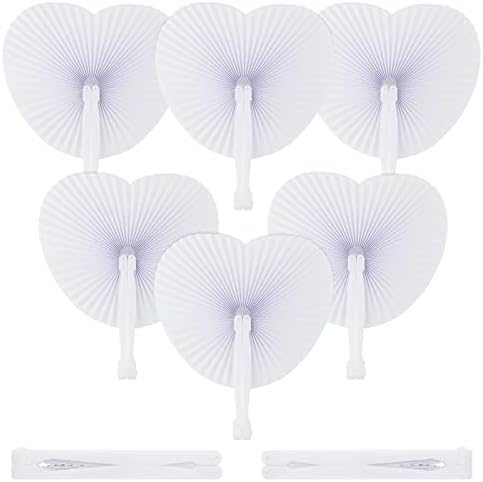 Heart Shaped Paper Fan - 24 Pack White Paper Fans Folding - Handheld Wedding Decorations Fans for Summer Wedding DIY Favours
