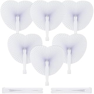 Heart Shaped Paper Fan - 24 Pack White Paper Fans Folding - Handheld Wedding Decorations Fans for Summer Wedding DIY Favours