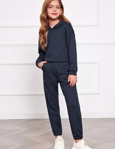 Arshiner Girls 2 Piece Pullover Hooded Sweatshirt and Sweatpants Sets Long Sleeve Athletic Casual Outfit 2