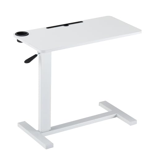 Mesa de Cama Ajustable con Ruedas Ocultas - Mesita de Noche Plegable neumática con portavasos para Uso hospitalario, Carrito con Ruedas para portátil, Escritorio móvil de pie, Bandeja portát
