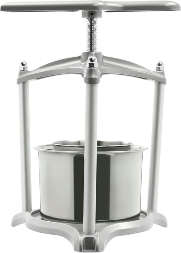 Manuale Frutta Pressa Succo In Acciaio Inox Succo Estrattore per Cider Vegetable Olive Oil 3L Inner 6L Barrel esterno con T Handle Filtro Sacchetto di Silicone Tubo per uso domestico Cucina Fattoria