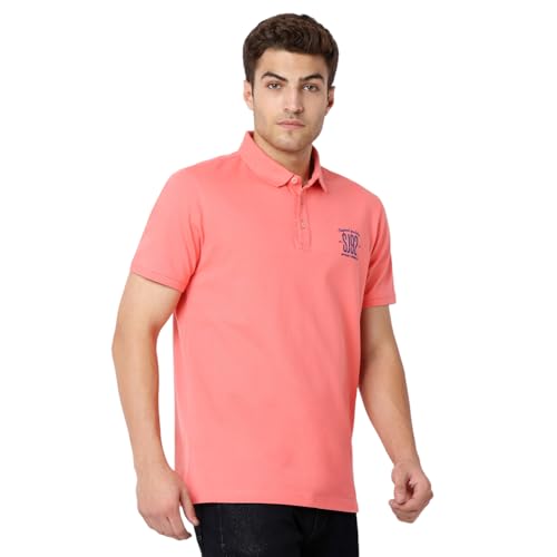 Image of Spykar Men's Slim Fit Polo Neck Half Sleeve Solid Casual T-Shirt