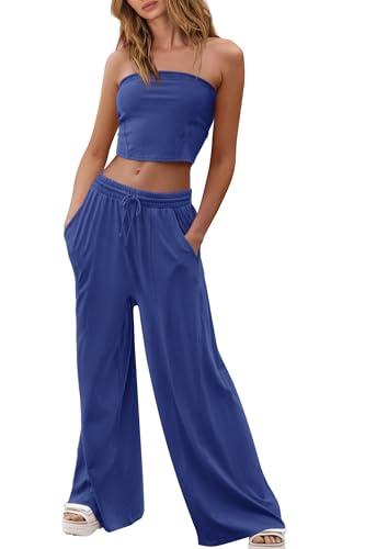 Yanekop Womens 2 Piece Lounge Set Tube Top and Pants