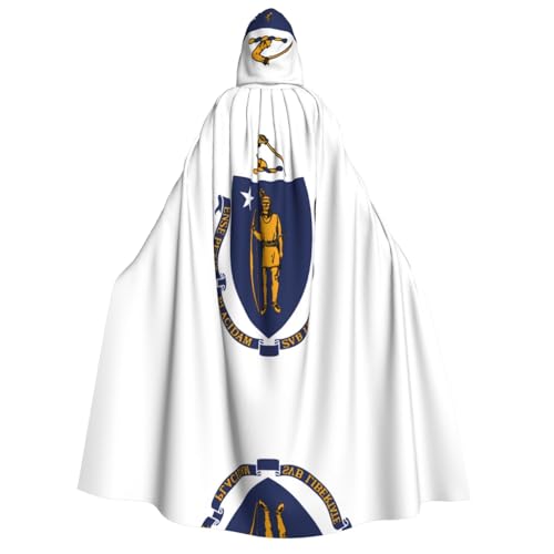 KKAFGBV Bata con capucha de Halloween para adultos, con la bandera del estado de Massachusetts, unisex, adecuada para cosplay de Navidad