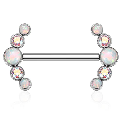 Peaklink G23 Titanium Nipple Barbell 14G Nipple Jewelry Internally Threaded Nipple Rings Opal Nille Jewelry Nipple Bars Body Piercing Jewelry For Women 16Mm #TOP2