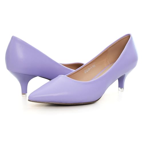 Image of Women's Low Kitten Heel Pumps Classic Fashion Dress Pumps Simple Heeled Shoes for Office Work