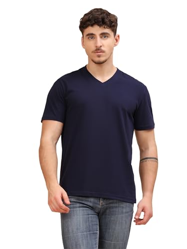 Image of Men's Cotton V-Neck T-Shirt-Soft, Breathable, Plain Solid Casual Tee for Everyday Wear & Layering