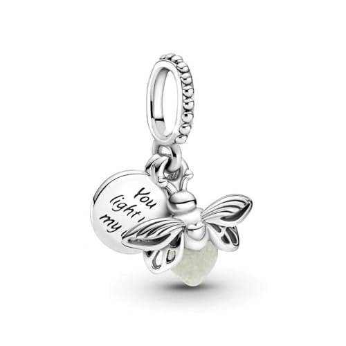 CIlight Glow-in-the-Dark Firefly Pendant Dangle 925 Sterling Silver Charms Fit for All Brand Bracelet Jewelry Gifts for Women (Silver)