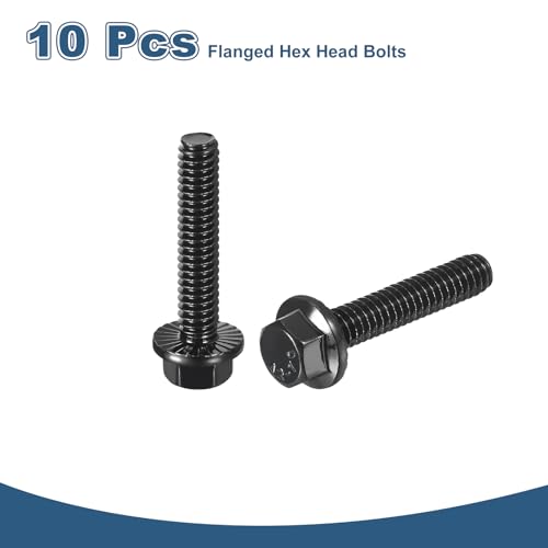 Image of uxcell 10Pcs 1 /4-20 x 1-1 /4 inch Flanged Hex Head Bolts, 304 Stainless Steel Flange Hexagon Screws, Flange Hex Drive Screws 5.8 Grade for Machinery Industry Home Appliances, Black