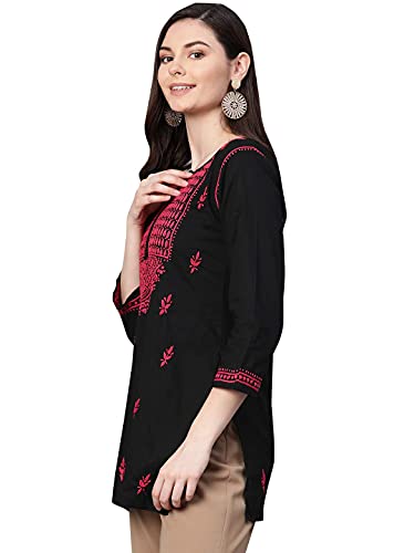 Image of Ada Women's Cotton Regular Fit Tunic Hand Embroidered Lucknow Chikankari Short Top Kurti A100554