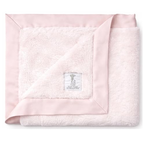 Image of Little Giraffe Baby Blanket - Luxe Soft Blanket with Satin Trim - Baby Stroller Blanket - Newborn Baby Essentials & Baby Gifts - 29x35" - Pink