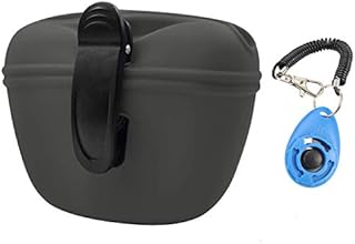 LTDOOIT Dog Treat Pouch for Training Silicone, Magnetic Closure Opening Small Dog Treat Bag with Waist Clip, Dog Clicker with Puppy Reward Training Pouch for Homemade Treats Dry and Wet Food (Black)
