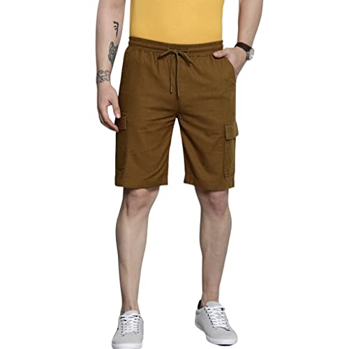Image of The Indian Garage Co Men Slim Fit Solid Mid-Rise Cargo Shorts