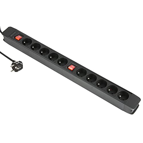 Electraline 35438 Bloc Multiprises 10 Prises + 2 Interrupteurs, Enrouleur de câble, Protection Contre Le Surcharge | Longueur 1,5 M Section 3G1 mm² Noir