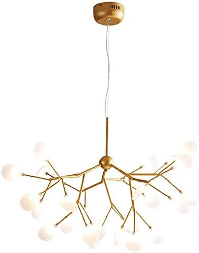 SUARIA Modern 54-lichten Glimworm Spoetnik Kroonluchter Wijnoogst Goud Led Metaal Tijdens Licht Onregelmatig Opaline Schaduw Plafondlamp Voor Hotels Winkels Cafe Bar-Gouden 27 stuks
