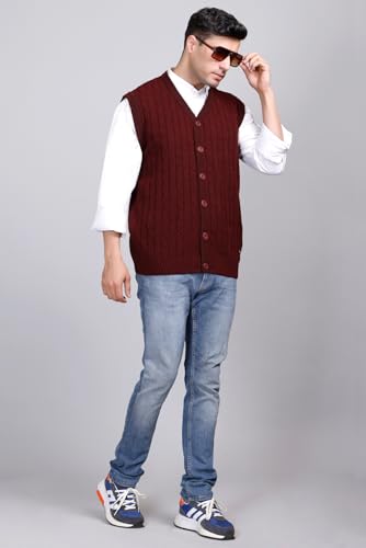 Image of V Neck Cardigans for Men - Woolen Sleeveless Sweater for Man Winter Wear