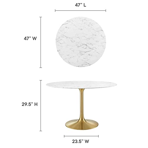 Image of Modway Lippa 47 inch Mid-Century Dining Table with Round Artificial Marble Top in Gold White