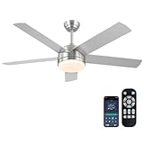Mpayel Ventilador de techo 132cm, con luz y control remoto, luz de ventilador, con 5 palas reversibles, Luz LED ajustable, motor silencioso dc, 6 velocidades, ventilador de techo plateado