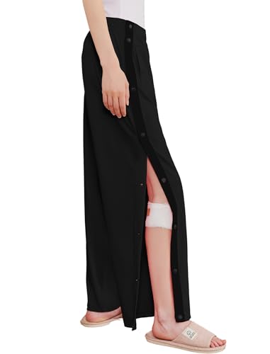 Deyeek Women's Tear Away Pants Side Split Snap Open Bottom Sweatpants Leg Breakaway Post Surgery Pants with Pockets