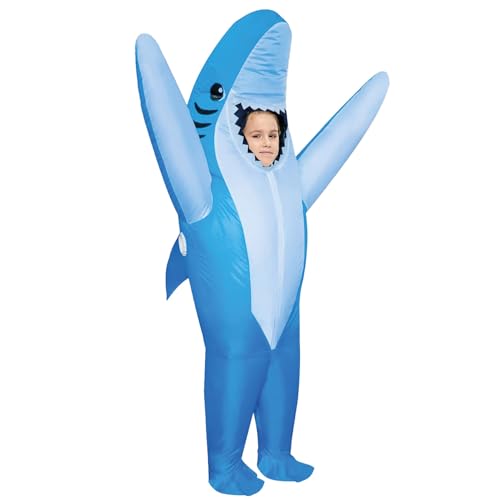 AirSuit® Déguisement Gonflable Requin Bleu pour Enfants | Costume Requin Bleu Taille 120 à 150cm | Polyester très Résistant - Agréable à Porter | Système de Gonflage Inclus | OriginalCorner®